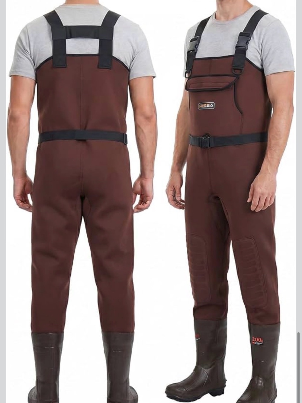 Brown Men's Neoprene Chest Waders Bib Pants Size 11 (shoe) / 44 Waist